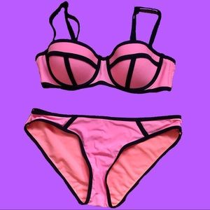 Hot Pink Striped Bikini Set